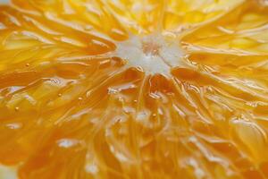 an orange slice is wet with droplets on it, photo