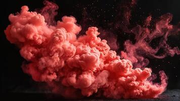 red smoke rising against black background with dark floor, photo