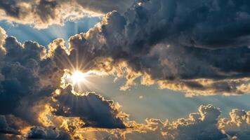 the sun shining through some clouds in a cloudy sky, photo