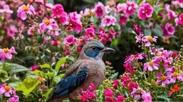 the small bird is out in the garden, photo