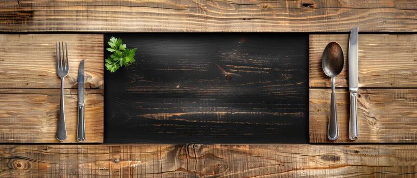 a cutting board and utensils in front of a wooden dining table, photo