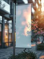 empty large vertical billboard with red flowers surrounding, photo