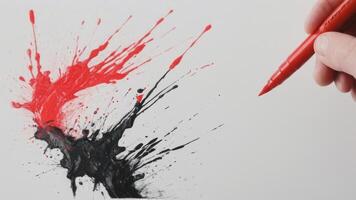 someone is drawing with ink over white paper, photo