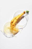 Abstract cosmetic laboratory. Ginseng Root in Petri Dish photo