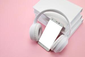 Audio books concept. Modern Study Setup photo