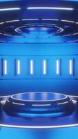 Blue glow luxury podium pedestal product display and blue portrait background modern gaming 3d rendering, amazing for promotion display product video