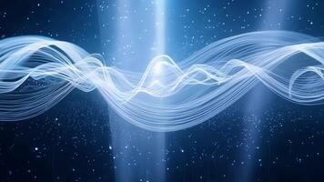 Glowing strands of light intertwine and interweave creating a seamless transition between two parallel worlds.. video