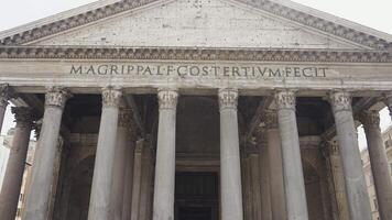 Italy, Rome - August 30, 2022. Ancient building of Roman temple. Action. View of ancient majestic building with columns. The Pantheon is architectural monument of ancient Rome video