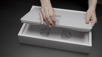 New York, USA - June 9, 2022. Technologies from Apple. Action. New models of gadgets from Apple. Stylish gadgets with new models for commercial video