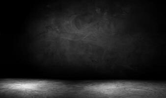 Empty Brown Wooden Table with Blurred Black Brick Wall Background for Product Display photo