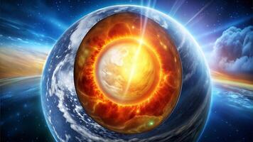 Earth planet with sun and stars in space. 3d rendering. photo