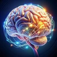Human brain with neurons and nervous system, 3d illustration, horizontal photo