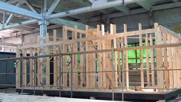 The construction process of a new and modern modular house made of composite sip panels at construction site video