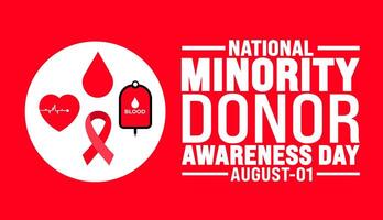 National Minority Donor Awareness Day is observed every year in August. Holiday concept. Template for background, banner, card, poster, placard, design template with unique shapes with standard color. vector