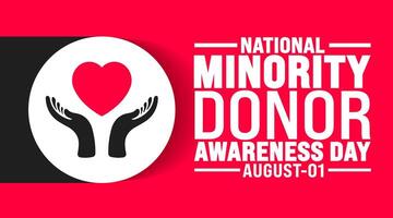 National Minority Donor Awareness Day is observed every year in August. Holiday concept. Template for background, banner, card, poster, placard, design template with unique shapes with standard color. vector