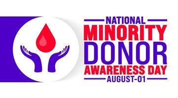 National Minority Donor Awareness Day is observed every year in August. Holiday concept. Template for background, banner, card, poster, placard, design template with unique shapes with standard color. vector