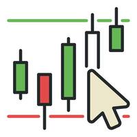 Mouse Click on Candlestick Chart colored icon or symbol vector
