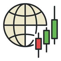 Candlestick Chart and Earth Globe Crypto Trading colored icon or symbol vector