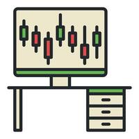 Desktop Computer with Candlestick Chart Online Crypto Trading colored icon or symbol vector