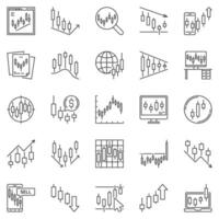Candlestick Chart outline icons set - Crypto Trading linear symbols vector