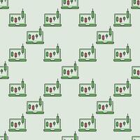 Laptop with Candlestick Chart colored seamless pattern vector