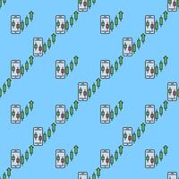 Uptrend crypto formation on Smart Phone Screen mobile trading colored seamless pattern vector