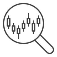 Magnifying Glass and Candlestick Chart Searching Magnifier outline icon or design element vector