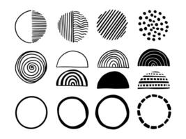 set background. Round geometry group batik graphic. Hand drawn circle doodle painting. Many different type. Design illustration brush stroke. Art backdrop concept. Black color vector