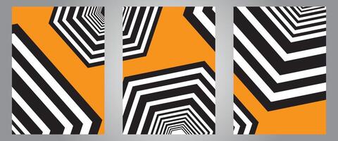 Set of abstract geometric hexagon pattern orange black white, simple background vector