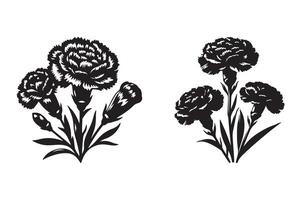 line art of a carnation flowers set silhouette pattern white background vector
