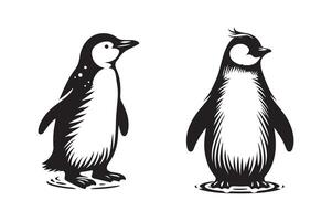 penguin black silhouette art illustration white background vector