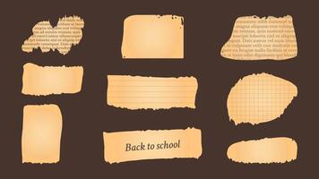 Paper and Elements scrapbooking Old torn crumpled. Elements for retro style collages. Different textures patterns ragged edges imitation of newspaper scraps. illustration. vector
