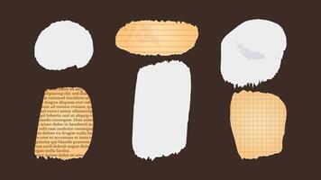 Paper and Elements scrapbooking Old torn crumpled. Newspaper cutout. Different textures patterns ragged edges imitation of newspaper scraps. illustration. vector