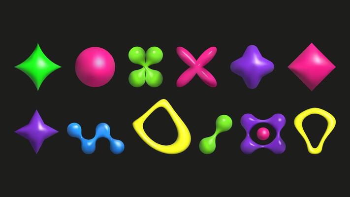 3D plastic elements set isolated abstract shapes. Geometric shapes are bright saturated colors. .