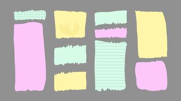 Paper and Elements scrapbooking Old torn crumpled. Colored papers Different textures patterns ragged edges imitation of newspaper scraps. illustration. vector