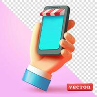 Hand holding smartphone for shopping, 3d. Suitable for business and design elements vector
