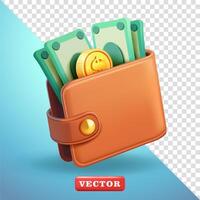 Wallet filled with money, 3d Suitable for finance, business and design elements vector