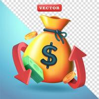 Money with back arrow, 3d. Suitable for business, finance and design elements vector