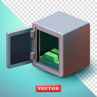 Open Safe Box with money, 3d. Suitable for business, finance and design elements vector