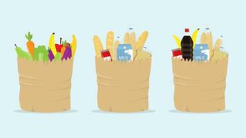 shopping trolley or basket with fruit, vegetables and bread shopping cart element vector