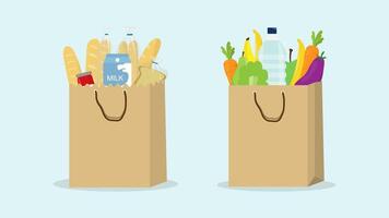 shopping trolley or basket with fruit, vegetables and bread shopping cart element vector