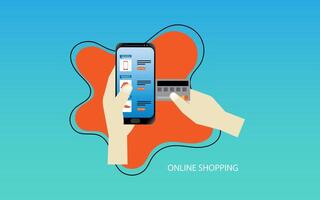 Shopping online using smartphone concept vector