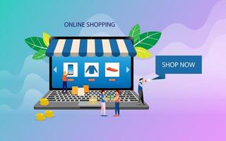 Shopping online using smartphone concept vector