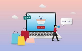 Shopping online using smartphone concept vector