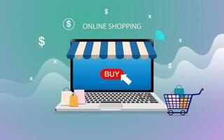 Shopping online using smartphone concept vector