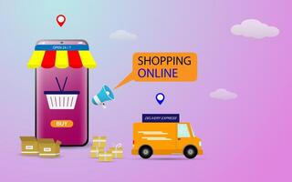 Shopping online using smartphone concept vector