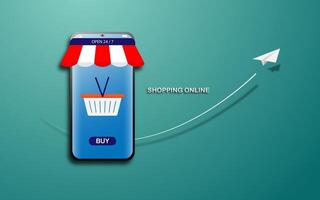 Shopping online using smartphone concept vector
