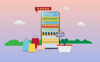 Shopping online using smartphone concept vector