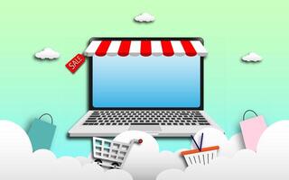 Shopping online using smartphone concept vector