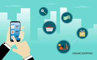 Shopping online using smartphone concept vector